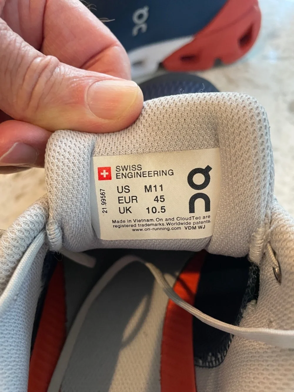On Running Men’s Cloudflyer Shoes - Navy/Gray/Red-orange - Picture 4 of 9